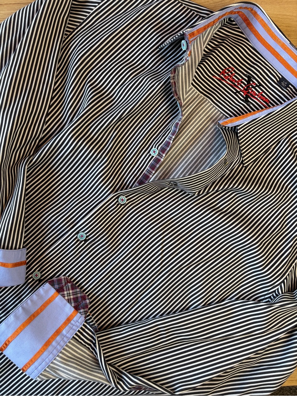 Robert Graham Mens Striped Flip Cuff Long Sleeve Button Down Shirt Large L